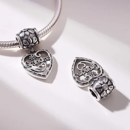 Miniatura 3 de SOUKISS Dijes de corazón para abuela, auténtica plata de ley 925, dije de amor familiar para pulsera europea (colgante)