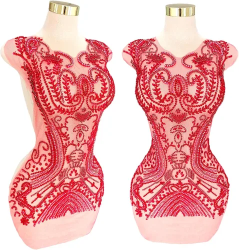 Miniatura 11 de Parches de cristal con cuentas grandes hechos a mano con diseños de apliques de diamantes de imitación para vestido formal de baile (L10-naranja)
