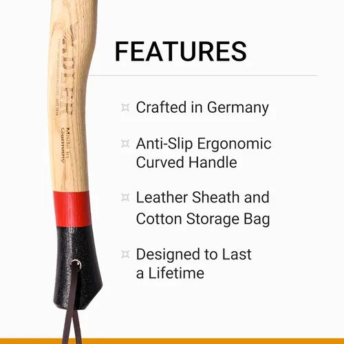 Miniatura 3 de Adler Hacha de explorador – Hacha de campamento forjada alemana con funda de cuero, bushcraft compacto y hacha de senderismo, cabeza de acero al