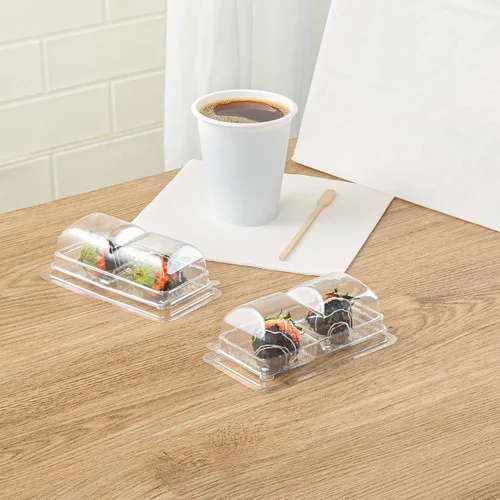 Miniatura 8 de Restaurantware Thermo Tek - Contenedores de postre de 5.3 x 2.6 x 1.8 pulgadas, 100 compartimentos duales transparentes para llevar, con tapa