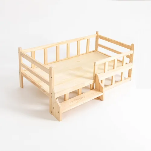 Miniatura 3 de Cama elevada de madera para mascotas con rieles, marco de cama de madera maciza para gatos, uso en interiores, grande, 37.8 x 22.1 pulgadas