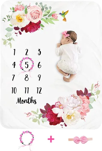 Manta de hito mensual para bebé niña, manta floral para el mes del recién nacido, regalo personalizado para ducha, forro polar de felpa suave,