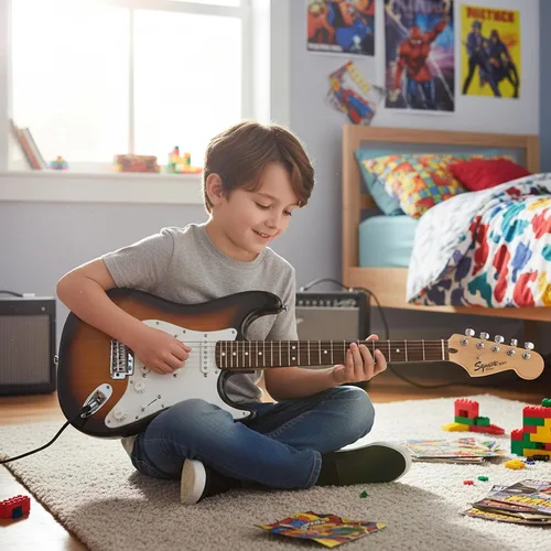 Miniatura 5 de Fender Squier - Guitarra eléctrica de tamaño 3/4 para niños, paquete con amplificador, cable, sintonizador, correa, púas, lecciones en línea y DVD