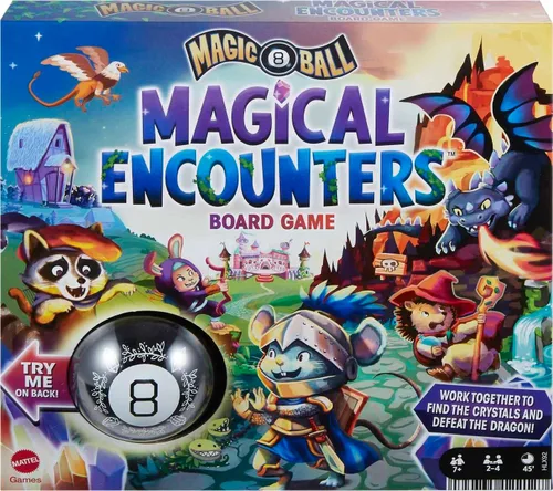 Mattel Games Magic 8 Ball Magical Encounters Juego de mesa para niños y familias, juego de jugador cooperativo con bola mágica real de 8