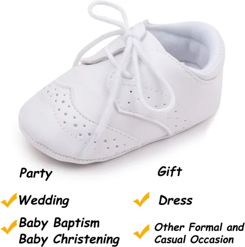 Miniatura 8 de Zapatos de bebé para niños y niñas, suela suave, antideslizante, de piel sintética, para bautizo, zapatos de bautizo, zapatos de cuna para recién