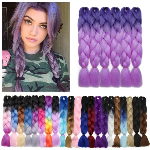 Miniatura 110 de Benehair Extensiones de cabello trenzado ombré de 24 pulgadas, 1 paquete de extensiones de cabello trenzado jumbo de alta temperatura, cabello