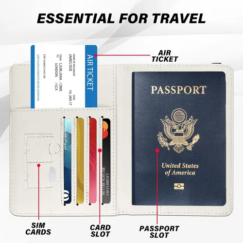 Miniatura 2 de Linda Funda para Pasaporte y Soporte Combo, Cubierta para Pasaporte con Bloqueo RFID, Compatible con Billetera para Hombres y Mujeres, Protector