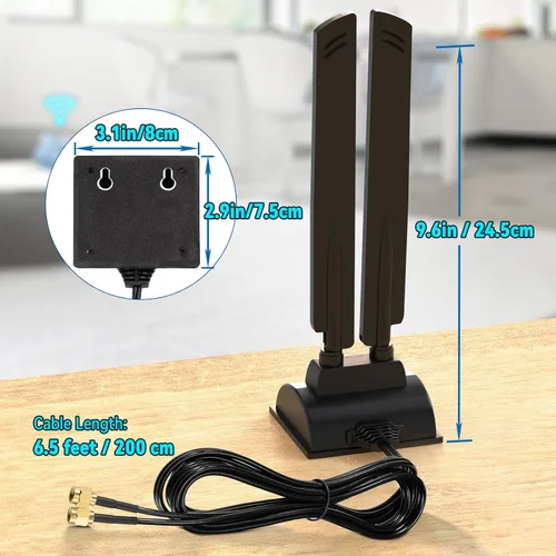 Miniatura 6 de Eightwood Antena WiFi 6E Tri-Band 6GHz 5GHz 2.4GHz RP-SMA Antena WiFi Base de montaje magnético para PC Computadora de escritorio Placa base Tarjeta