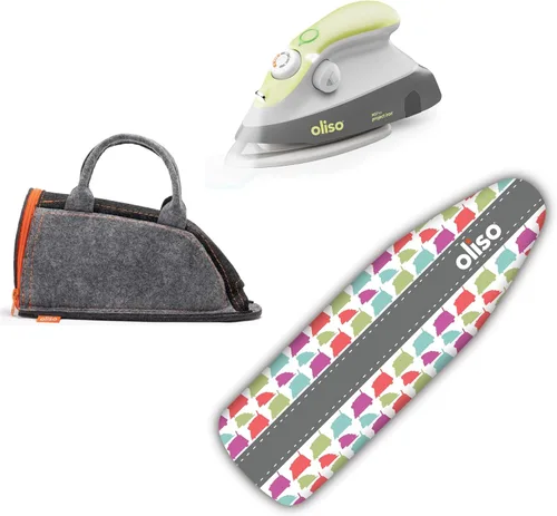 Oliso M3Pro Project - Plancha de vapor con solemate (Pistachio) + bolsa de transporte Oliso para mini planchas + cubierta de tabla de planchar Oliso