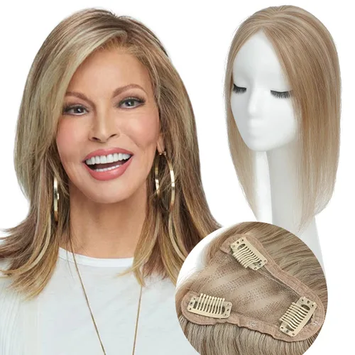 Miniatura 26 de Aimeolyn Toppers de cabello para mujer, cabello humano real, sin flequillo, extensiones de cabello superior para adelgazar, base de encaje Haisr