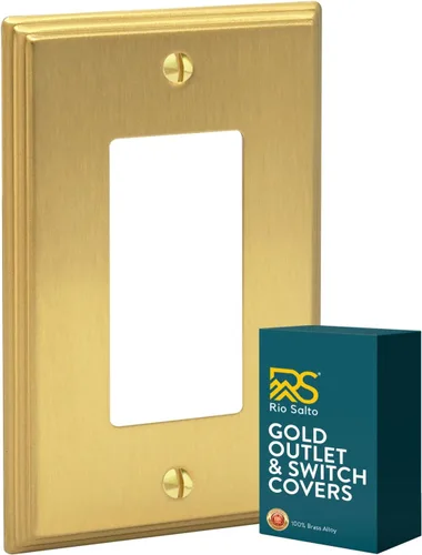 Rio Salto BRASS - Placa de pared moderna de metal dorado para interruptor de luz o cubierta de enchufe, placa de pared para receptáculo individual,