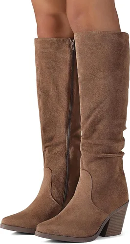 Miniatura 5 de Putu Botas altas hasta la rodilla con punta puntiaguda para mujer, botas de tacón grueso apiladas, con cremallera lateral, botas altas holgadas