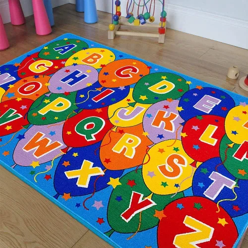 Champion Rugs Alfombra de área para niños/bebé/guardería/aula/sala de juegos. Alfabeto del ABC. Globos. Letras. Educativo. Divertido. Tapete de