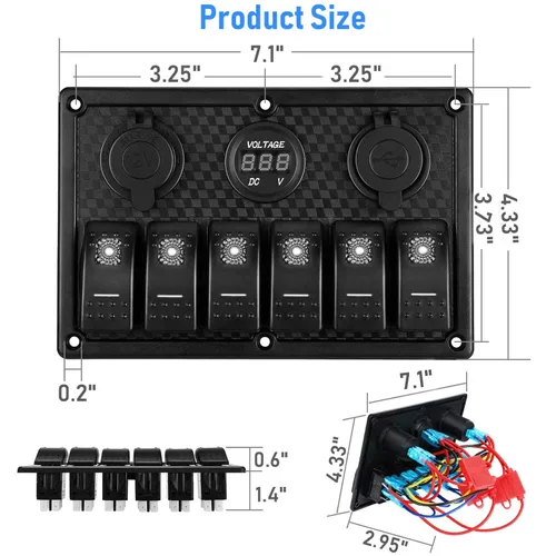 Miniatura 7 de Kohree - Panel de interruptor basculante para barco de 6 y 8 marchas, 12 V, resistente al agua, panel de interruptores LED para coche, camión