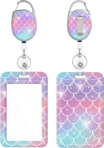 Miniatura 33 de Portainsignia Retráctil, Carrete de Insignia con Clip para Cinturón de Patrón Estampado Lindo con Llavero, Protector de Tarjeta de Identificación
