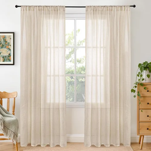 Miniatura 104 de BGment Cortinas de lino café de 30 pulgadas de largo para ventana pequeña, cortinas de media ventana beige semitransparentes ligeras con bolsillo