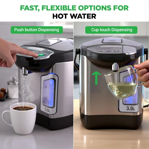 Miniatura 4 de NutriChef Hervidor Eléctrico de Agua y Calentador - Dispensador Eléctrico de Agua Caliente de Acero Inoxidable de 3L/3.17 Qt con Base Giratoria
