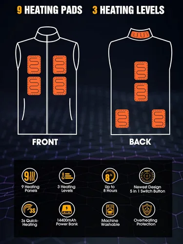 Miniatura 2 de Men's Heated Vest with Battery Pack, Lightweight Down Rechargeable Electric Heated Apparel with 9 Heating Panels