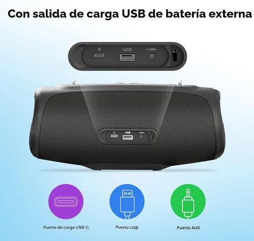 Miniatura 6 de TAZATA Altavoz Bluetooth portátil, 90 W (pico), altavoces de subgraves grandes inalámbricos Bluetooth 5.3 con carga USB Powerbank, resistente al