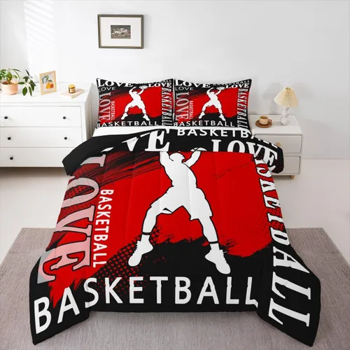 Feelyou Juego de edredón de baloncesto para niñas y niños, juego de ropa de cama con juegos de pelota, decoración de habitación, regalo para amantes