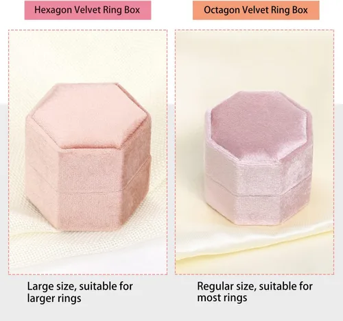 Miniatura 28 de WantGor Caja de joyería de terciopelo para anillos, caja de regalo con 3 ranuras, caja de regalo para anillos hexagonales vintage, para ceremonia