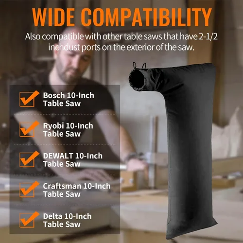 Miniatura 2 de Bolsa colectora de polvo para sierra de mesa compatible con Bosch/Dewalt/Ryobi/Craftsman/RIGID/Metabo/Kobalt/Skilsaw/Delta