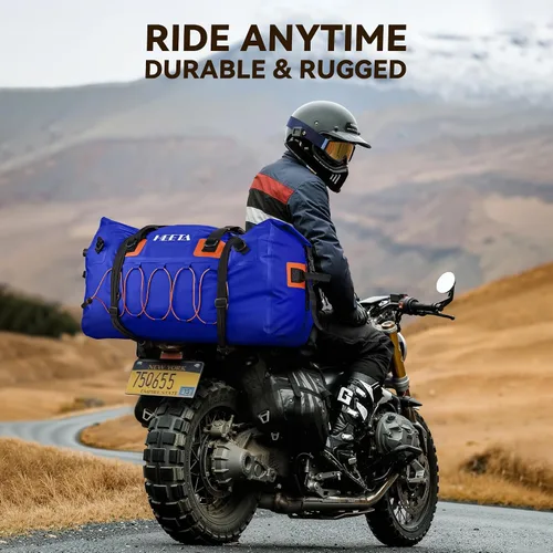 Miniatura 4 de HEETA Bolsa de lona impermeable para motocicleta, mochila seca para motocicleta, 60L/80L, extra grande, bolsas de viaje con correas y asas para Azul