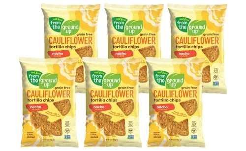 REAL FOOD FROM THE GROUND UP Chips de tortilla de coliflor, 4.5 onzas (paquete de 6)