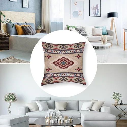 Miniatura 6 de Juego de 2 fundas de almohada de estilo étnico vintage, estampado geométrico azteca, étnico, tribal, para dormitorio, sala de estar, sofá