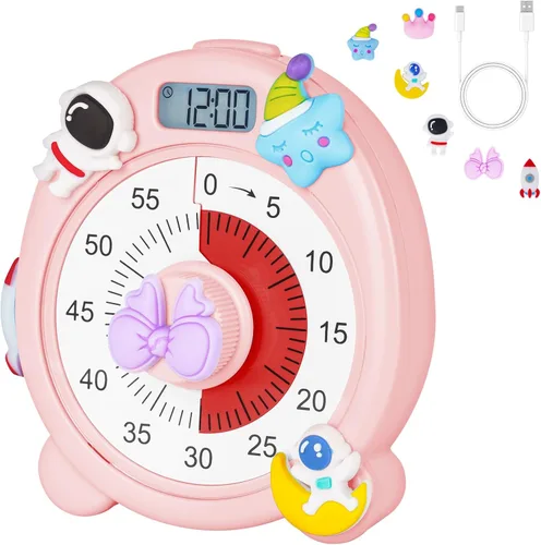 Miniatura 10 de Ainiv Temporizador visual de 60 minutos para niños, temporizador de cuenta regresiva para aula, oficina, cocina, lindos temporizadores magnéticos