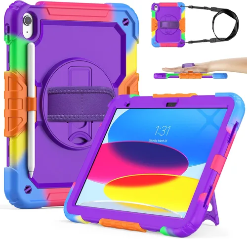 SIBEITU Funda para iPad A16 de 11ª/10ª generación, color morado para artistas de 10.9 pulgadas 2025/2022 con protector de pantalla y soporte para