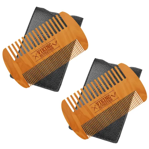 Miniatura 9 de BEST DEAL peine de madera para barba y estuche, acción dual, dientes finos y gruesos, perfecto para utilizar con bálsamos y aceites, peine