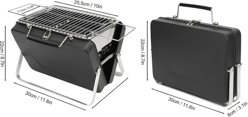 Miniatura 2 de Alomejor Parrilla portátil de carbón para barbacoa, portátil, portátil, portátil, parrilla, malla de alambre, herramientas para acampar al aire