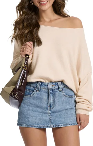 Miniatura 8 de FAlABLE - Suéter para mujer con hombros descubiertos y cuello barco, pullover holgado de manga larga, acogedor de punto, para otoño e invierno, tops