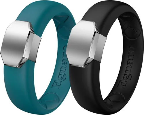 Miniatura 69 de Egnaro - Anillo de boda de silicona para mujer, diseño ergonómico y transpirable, ancho de 0.15 pulgadas, bandas de silicona flexibles con placa