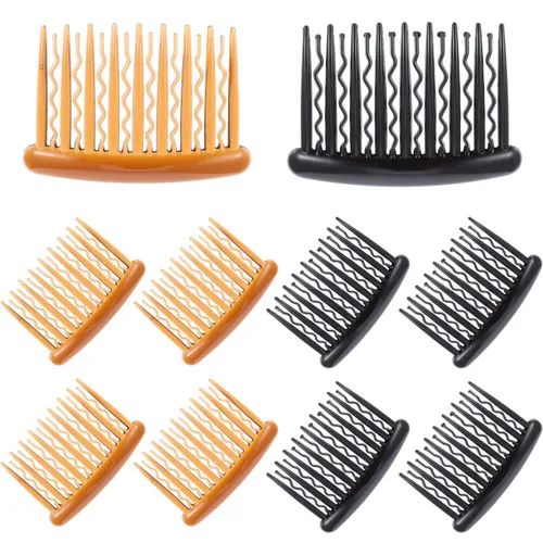 Miniatura 2 de Gejoy 12 peines de plástico para dientes para el cabello, peine lateral de tortuga, accesorios para el cabello (negro, marrón oscuro)