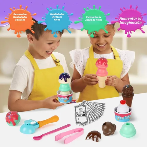 Miniatura 4 de Kasfalci Juguete de carrito de helados, juego de heladería para niños, tienda de comestibles, juguetes de comida de juego de simulación, carrito