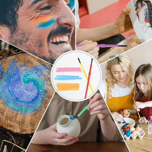 Miniatura 7 de Prasacco Juego de 100 pinceles de pintura, pinceles de plástico para niños para óleo y acuarela, kit de pintura de detalles coloridos