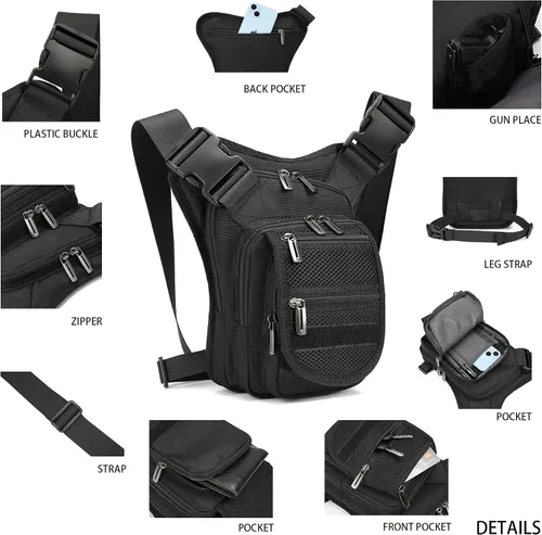 Miniatura 5 de Mochila de pierna caída, mochila para muslos, paquete Versipack para montar en motocicleta, caminar, ciclismo, vacaciones, hombre y mujer, Gris