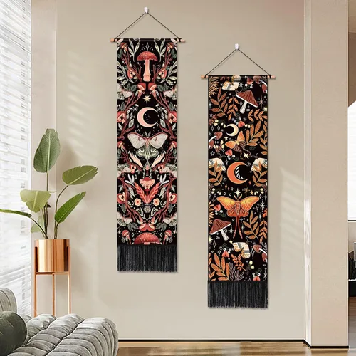 Miniatura 3 de ARTCREATOR Paquete de 2 decoraciones para colgar en la pared de hongos, decoración de habitación hippie, decoración de núcleo de cabaña, tapiz