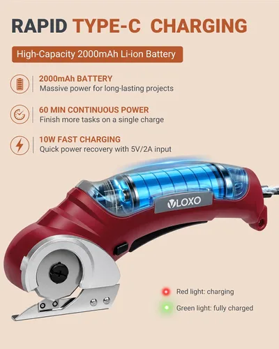 Miniatura 6 de VLOXO Tijeras eléctricas inalámbricas, cortador de cartón con bloqueo de seguridad, mini cortador eléctrico de 4.2 V, tijeras giratorias para Rosa