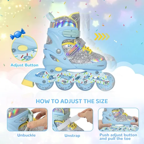 Miniatura 2 de Mammygol Patines en línea para niñas y niños, 4 tamaños ajustables para niñas de 3 a 12 años con ruedas iluminadas y protección de seguridad, regalo