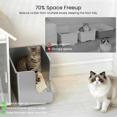 Miniatura 6 de Caja de arena de acero inoxidable de 11.8 pulgadas de alto, caja de arena de metal XL para gatos, inodoro para mascotas con apertura de esquina