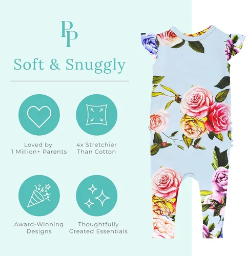 Miniatura 18 de Posh Peanut Mameluco de manga casquillo con volantes para bebé, ropa para niñas recién nacidas, pijama de una pieza para niños, viscosa suave