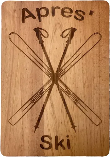 Creative Gifts International Après - Tabla de madera de esquí | Tabla de servir de 10 x 15 pulgadas | Plato de madera para cortar y servir | Caja de