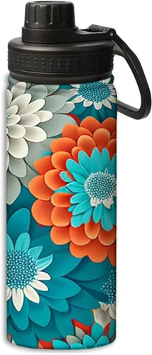 Miniatura 21 de Botella de agua de acero inoxidable de 18 onzas con diseño floral de flores en una noche negra, aislada al vacío, de doble pared, a prueba de fugas