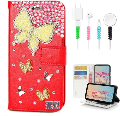 Miniatura 8 de Bling - Funda tipo cartera compatible con iPod Touch de 7ª generación (2019), elegante, diseño 3D hecho a mano de libélula y mariposa, funda de Azul
