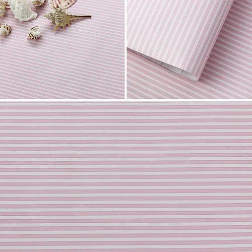 17.7" x 117" Papel tapiz de rayas rosa y blanco, autoadhesivo, removible, impermeable, decorativo, para forrar, cubrir y decorar paredes, gabinetes,