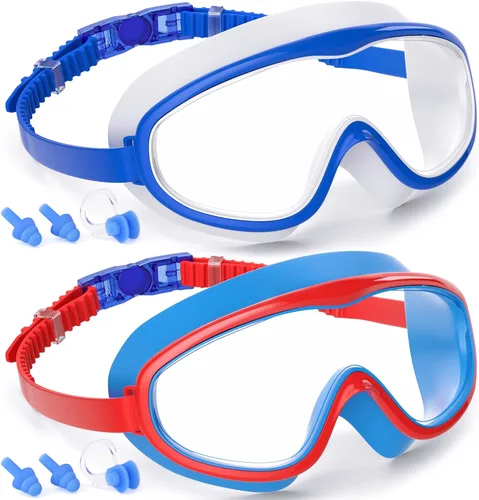 Miniatura 10 de COOLOO Gafas de natación para niños de 3 a 15 años, paquete de 2 gafas para nadar con cubierta para la nariz, sin fugas, antiniebla, impermeables