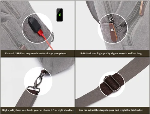 Miniatura 5 de Bolsa bandolera de lona, mochila cruzada, mochila de hombro casual para hombres y mujeres, actividades al aire libre, ciclismo, senderismo, viajes